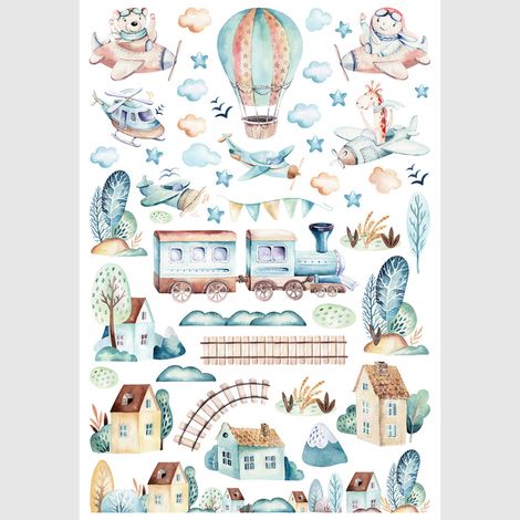 Sticker - Train aquarelle - 42,5x65 cm (1/3)
