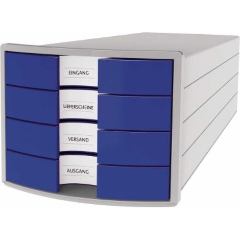 Schubladenbox IMPULS 4 Schubladen DIN A4 DIN C4 Polystyrol Gehusefarbe: lichtgrau Farbe der Schublade: blau (1/5)