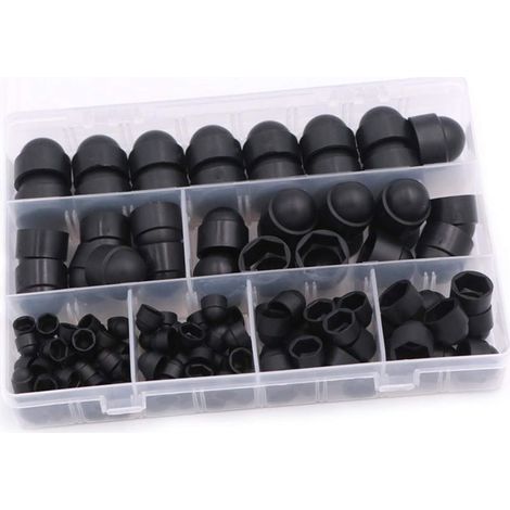 Cache vis écrou de protection Lot de 145 pièces 6 tailles M4 M5 M6 M8 M10 M12 Plastique et caoutchouc noir pour machines et meubles (1/5)