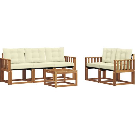 Conjunto de sofás de exterior 6 uds. Natural y Crema vidaXL (1/5)