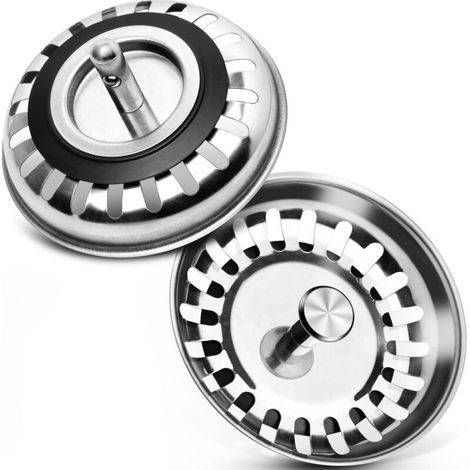 Spülbeckenstöpsel mit Siebloch, 2 Stück, 80 mm Edelstahl-Abflussstopfen für Küche, Bad und Dusche (1/4)