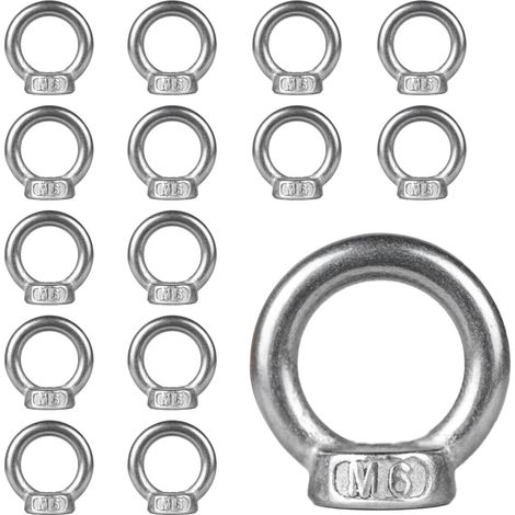 15 Pcs Ecrou m6, Écrou à Anneau, Écrous à œil en acier inoxydable 304, boulons à œil avec filetage femelle pour levage et applications de suspension portuaires et marines (1/5)