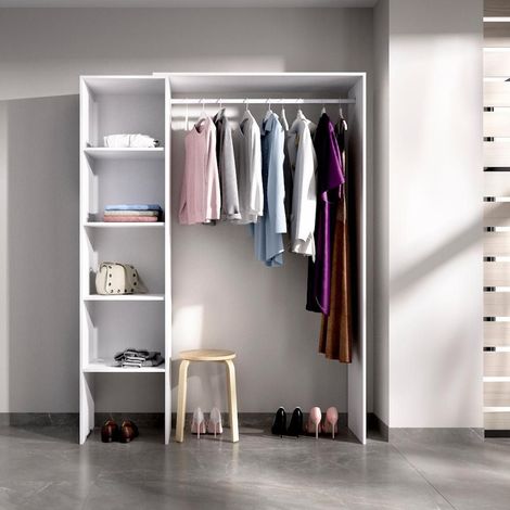 Kit dressing extensible blanc – Longueur 110/140 cm – Hauteur 187 cm – Panneau de particule mélaminé – 4 lingères, 2 penderies – Dekit