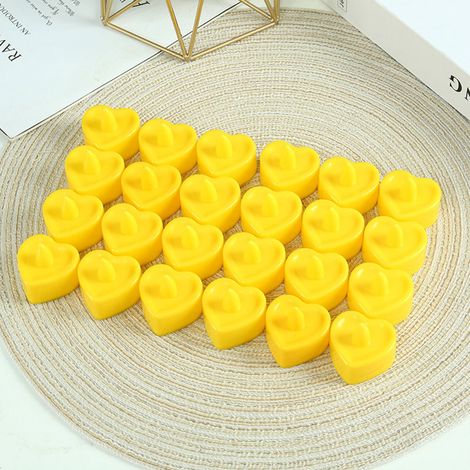 Lot de 24 bougies LED en forme de cœur, sans flamme et sans odeur, avec télécommande, pour la décoration intérieure (jaune). (1/5)