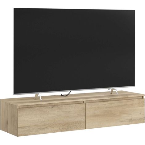 Meuble TV mural Erebus 138 cm style naturel en chêne Kronberg avec 2 tiroirs (1/5)