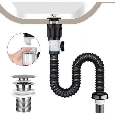 Siphon Evier Cuisine Kit, Siphon Lavabo avec Bonde de Lavabo Pop Up Flexible Bonde Evier Cuisine Extensible de 300 à 1000 mm (1/5)