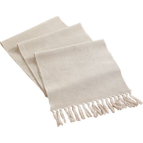 Table runner in cotton and linen, country style, 33 x 200 cm, handmade with fringes (1/5)