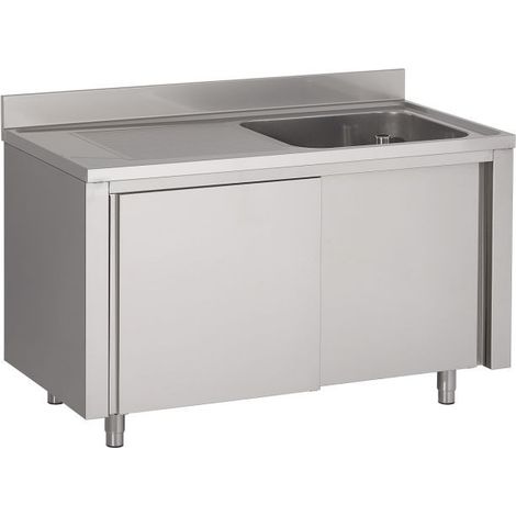 Plonge Inox 1 Bac à Gauche Portes Coulissantes - Gamme 700 - Combisteel