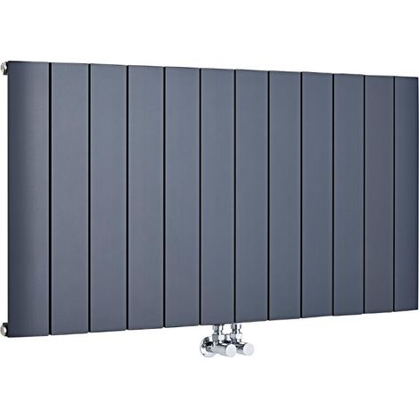 Hudson Reed – Radiateur horizontal aluminium 1384W – Finition anthracite – Dimensions 60 x 113,5 cm – Raccordement central pour gain de place (1/4)