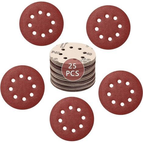 Lot de 25 disques abrasifs 125 mm pour polir le bois et le métal (5 x grain abrasif 40/60/80/120/180). (1/5)