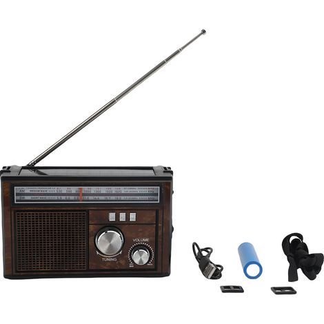 Radio AM FM SW MP3 piles solaire – Lampe torche LED intérieur extérieur couleur bois, audio (1/4)
