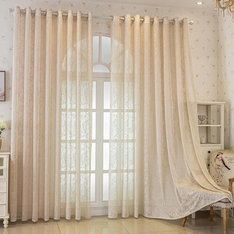 Voilage Dentelle 140x175cm - Lot de 2 Panneaux Rideaux Tulle Brodés à Fleurs pour Salon Chambre, Imprimé Fleurs et Vigne