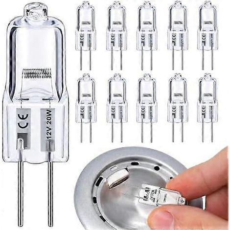 Ampoules halogènes G4 20 W, lot de 10, blanc chaud 2800 K, dimmables, longue durée de vie, 20 W, 12 V, G4 à deux broches. (1/4)
