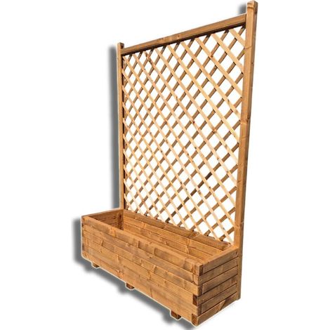 Fioriera con grigliato diagonale in legno massello 119x39x168 cm, colore Marrone (1/5)