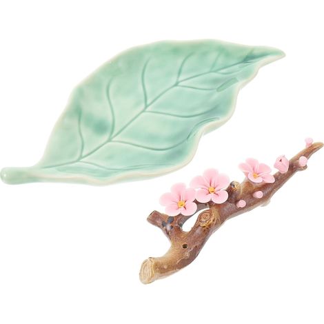 Brûleur Encens Céramique avec Plateau à Bâtonnets Objet De Décoration De Bureau Design Floral Élégant (1/5)