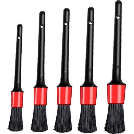 Juego de cepillos de limpieza - Cepillos de limpieza para detalles - Limpieza del interior del coche - 5 tamaños diferentes - Sin especificar - Negro y rojo (1/5)