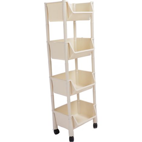 Étagère verticale mobile en polypropylène facile à installer, chariot utilitaire coulissant à 4 niveaux avec roulettes, idéal pour le bureau et la salle de bain. Gain de place garanti. (1/5)