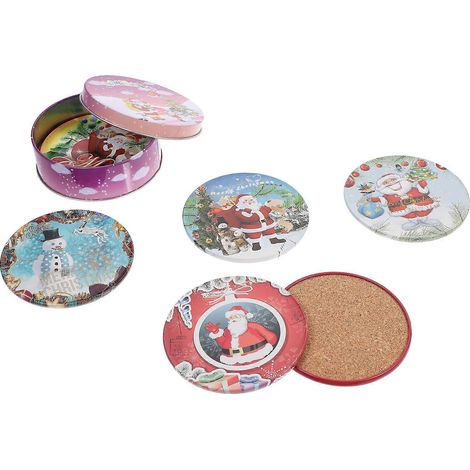 Dessous de verre ronds en fer-blanc, compatibles avec les tasses (lot de 6). (1/5)