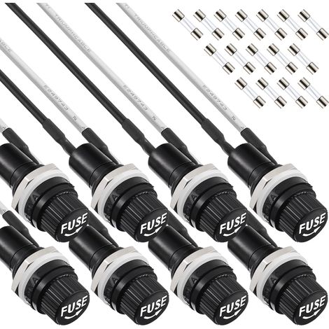 5 x 20 mm Black Screw Cap Fuse Holder 250 Vac 10 A 125 Vac 15 A with Pre Soldered Wire and Fast Melting Glass Fuse Kit 10A/15A (1/5)