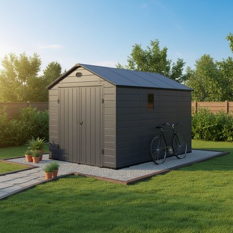 Abri Jardin Résine Anthracite 8.90m2 Kit Fondation Jôbu (1/5)