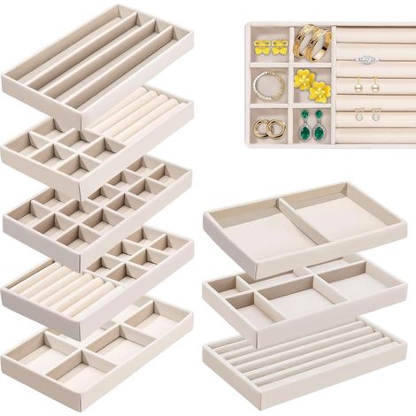 Lot de 8 Plateaux Organisateur Bijoux en Velours Empilables - Rangement Bijoux Tiroir Organiseur avec Plateau Plateau Rangement Bijoux pour Bague/Collier/Bracelet (1/5)