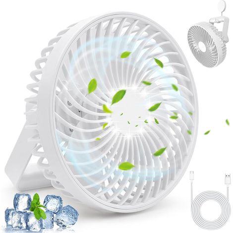 Ventilateur de bureau USB silencieux et puissant : ventilateur personnel rechargeable à 4 vitesses avec lumière LED (1/5)