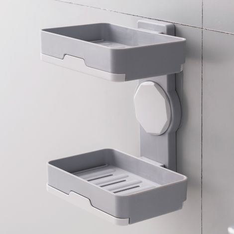 MINKUROW Portasapone A Doppio Strato, Portasapone Portasapone Portasapone Con Scarico Portasapone Multifunzione Portasapone A Parete Per Doccia, Vasca E Lavello Della Cucina Grigio (1/4)