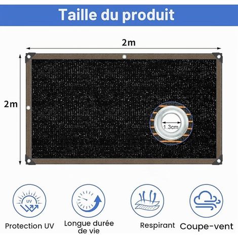 Balcony Shade Net with Eyelets - Used to Protect Against Sun Light and UV Rays - Suitable for Use in Greenhouses, Pergolas, Gardens and Gardens, 2 x 2 m (1/4)