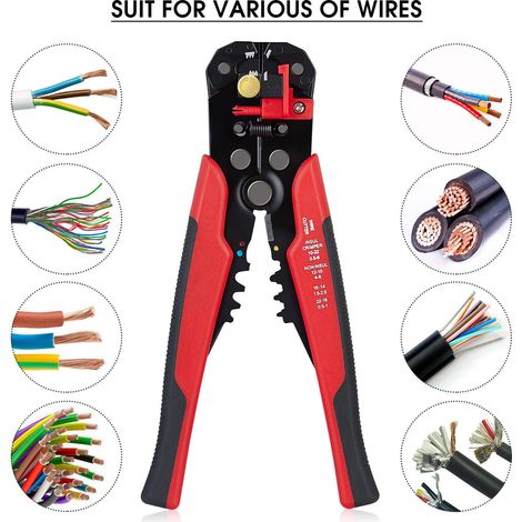 Pince à Dénuder,Pince à Coupe-cables Dénudeur de Fils Automatique Réglable Multifonctionnel Dénudeur de Fils pour Les Cables AWG 224-10 (0,26.0mm2),Pince à Sertir Dénudeur GROOFOO (rouge)