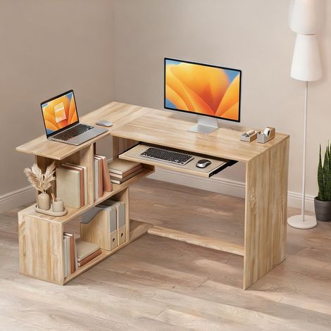 Bureau bois naturel en panneau de particules 120 x 100 x 76 cm (1/5)