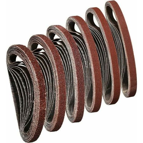 Banda de lijado de 10x330 mm, grano 40/60/80/120/180/240 para lijar, pulir y eliminar el polvo, ideal para madera (48 piezas) (1/5)