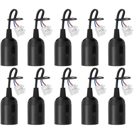 10 Stück E27 Fassungen mit Kabel, Baustellenfassungen für Renovierung, E27 Lampenfassungen Ersatz mit Kabel für LED-, Halogen- und Glühlampen, Schwarz (1/4)