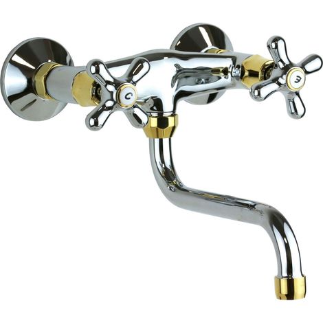 Rubinetto a doppia leva per lavello cucina a parete colore cromo-oro Paffoni IRIS IRV161CO Cromo/Oro - Iris (1/2)