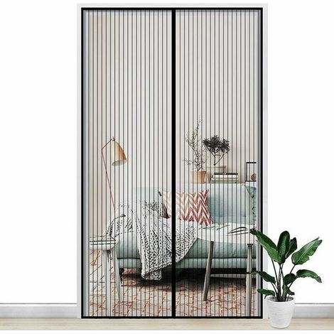 Moustiquaire magnétique pour portes 120 x 210 cm - rideau moustiquaire et anti-mouches à fermeture automatique par aimants et Velcro - se fixe sur portes et fenêtres sans perçage. Couleur : 0,1 x 0,1 (1/2)