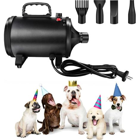 2800W Sèche-Cheveux pour Chien, Pulseur Chien silencieu, 2 vitesse: 50m/s et 100m/s, 2 Température: 35°c et 65°c, Souffleur pour Chien avec 4 Buses e Tuyau élastique (1/5)