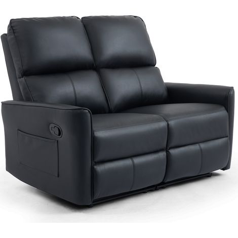 MADRID 2 SEATER MANUAL RECLINER AIR LEATHER SOFA BLACK
