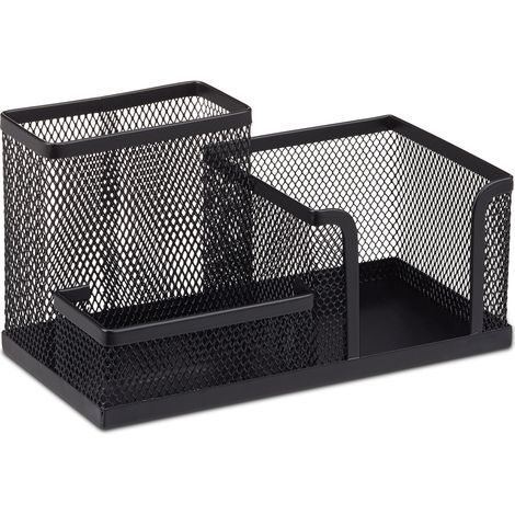 Organizador de escritorio de metal 10 x 18,5 x 9,5 cm con soporte para bolígrafos y soporte para notas de metal negro 130006787 (1/5)