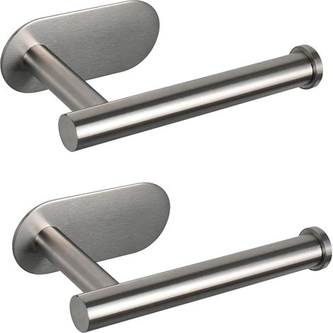 Porte-papier toilette sans perçage, en acier inoxydable, cuisine, autocollant, argenté, buanderie et pour salle de bain, lot de 2 (1/5)