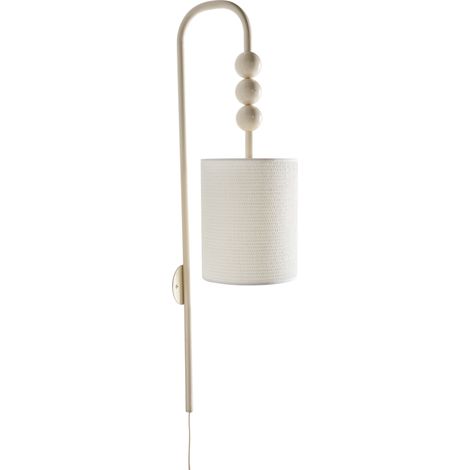 Lámpara de pared de metal con pantalla cilíndrica de tela estilo moderno de mediados de siglo mesita de noche beige Loky