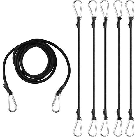 6 Pièces Tendeurs Elastique avec Mousqueton 50 cm/100 cm/150 cm Tendeurs Elastique avec Crochets Tendeur en Caoutchouc avec Mousqueton pour Velo Bache Piscine Tente Camping Noir. (1/5)
