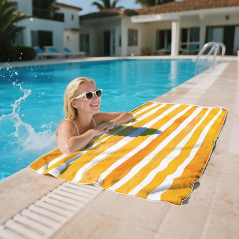 Grande Serviette de Plage à Rayures Jaunes à séchage Rapide en Microfibre pour Les Vacances d'été et Les Voyages (1/5)