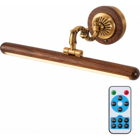 Cette lampe de miroir en bois naturel, commande tactile et télécommande, batterie 4000mAh, 3 couleurs de lumière pour salle de bain moderne (1/4)