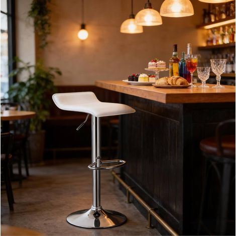 MEUBLIV Taburete de bar 38,5x39x84 cm blanco – giratorio, ajustable, sin respaldo (1/5)