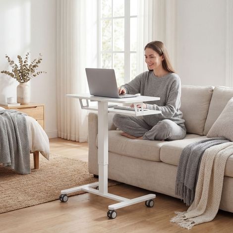 MEUBLIV Scrivania regolabile 65x60 cm bianca – altezza regolabile, con rotelle (1/5)