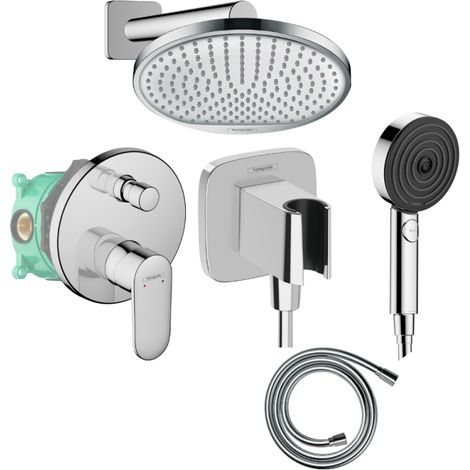 Colonne de douche encastrée mécanique HANSGROHE Vernis Blend Douche de tête Crometta Flexible Isiflex Douchette Pulsify chromé
