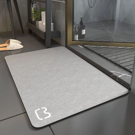 Tapis de bain en terre de diatomées gris clair, antidérapant et absorbant (taille 4) (1/5)