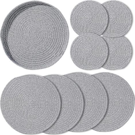 Ander Online Set de 9 Salvamanteles Tejidos Aislantes Térmicos 11cm y 18cm con Cesta – Ideal para Decoración del Hogar (1/5)