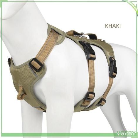 harnais de chien pas de traction Harnais de chien sans traction harnais de chien réglable animalerie collier Noir xl Kaki l (1/4)