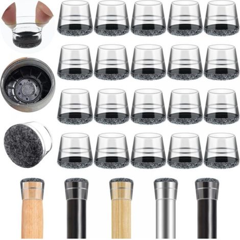 Lot de 40 embouts de pieds de chaise, protections de pieds de chaise en feutre élastique, coussinets de chaise de 15 à 18 mm pour éviter les rayures au sol (petits, transparents) (1/4)