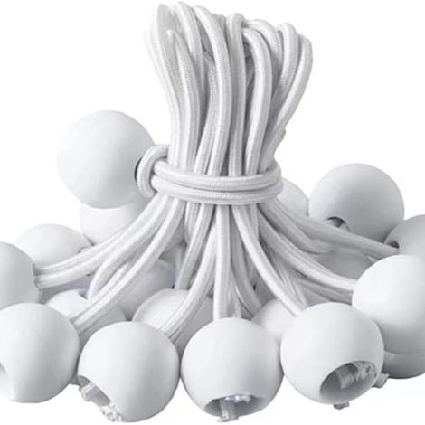 Tendeur Bâche,Tendeur Elastique 30 Pièces Tendeur Bache pour Crochets élastiques avec Boule en Plastique,Élastiques de Tente pour Les bâches,Sandow Elastique Blanc (1/5)